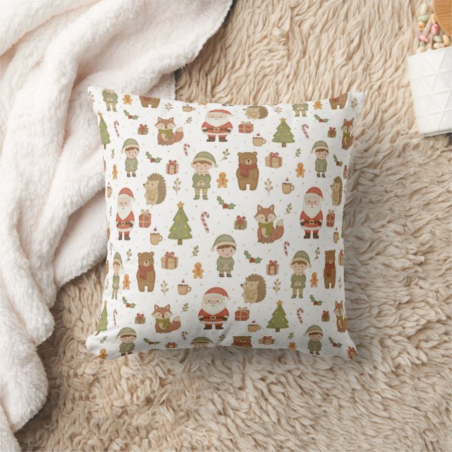 Almofada Hand Drawn Christmas Woodland Throw Pillow (Cobertor)