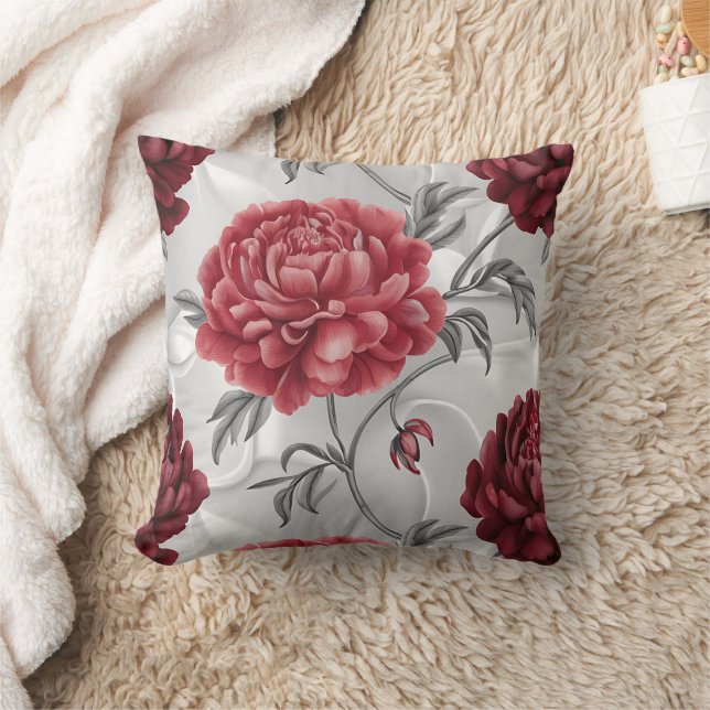 Almofada Hand-Drawn Peony Throw Pillow Cover Elegant Crimso (Cobertor)