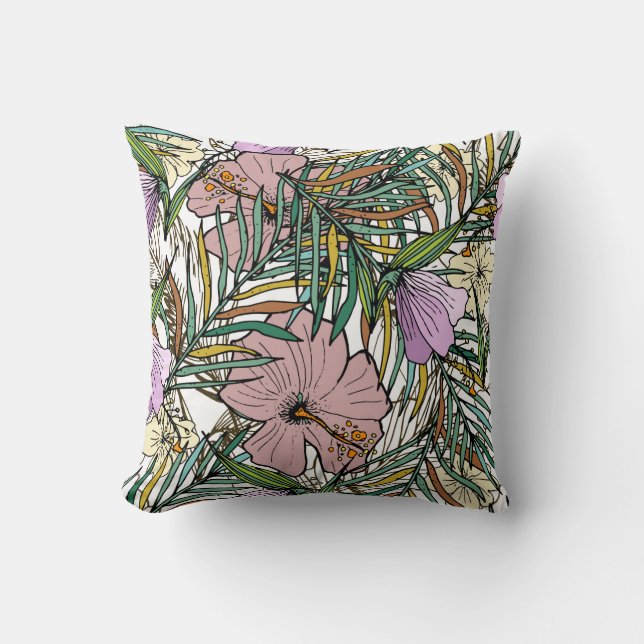 Almofada Hand Drawn Seamless Background With Palm Leaves An (Frente)