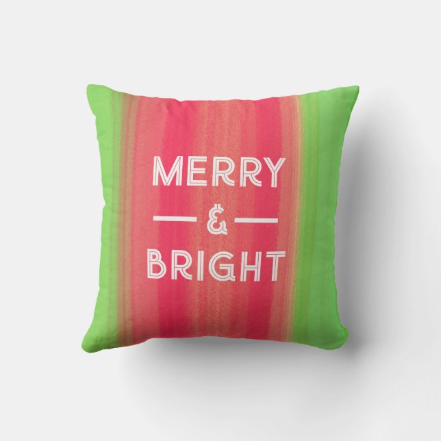 Almofada Hand Painted Merry and Bright Green and Red (Verso)