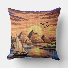 Almofada Handcrafted-Effect Giza Pyramids & Nile Sunset 