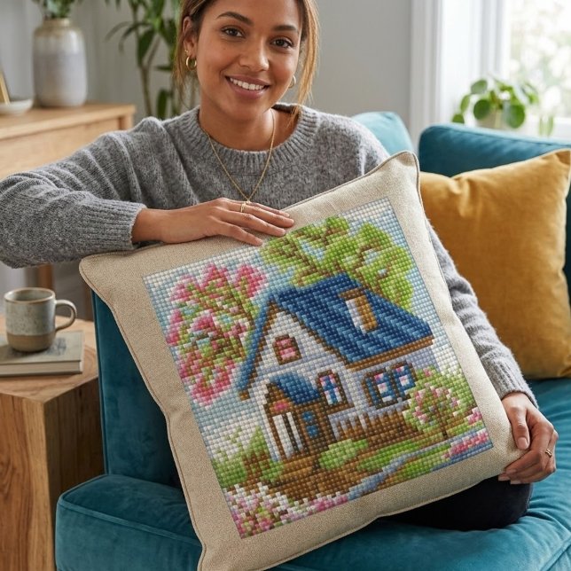 Almofada Handcrafted-Effect Mosaic Cottage Art Throw Pillow (Criador carregado)