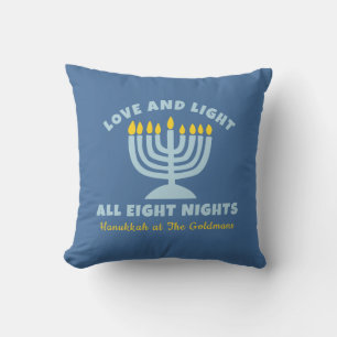 Almofada Hanukkah "Amor e Luz" Personalizado Azul Judeu