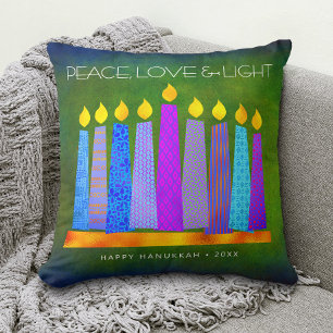 Almofada Hanukkah Bold Blue Canders Green Peace Love Light