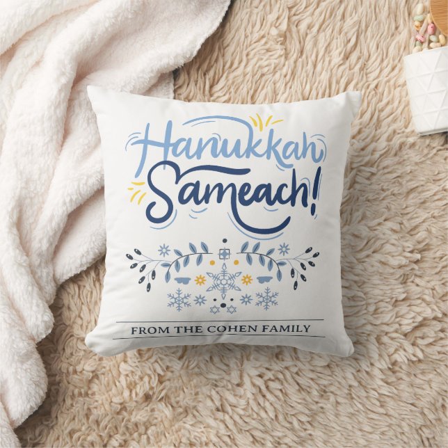 Almofada Hanukkah Sameach | Família Hanukkah simples e eleg (Cobertor)