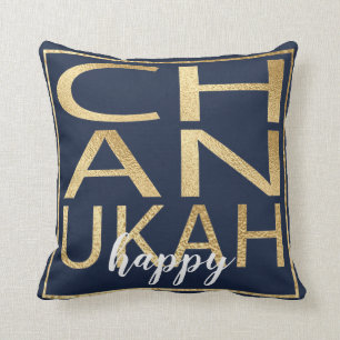 Almofada Hanukkah Travesseiro Chanukah Feliz Dourado/Azul
