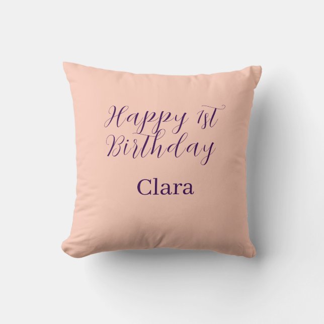 Almofada Happy 1st birthday orange purple boho retro name  (Frente)