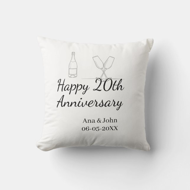 Almofada Happy 20th anniversary champagne bottle glass name (Frente)
