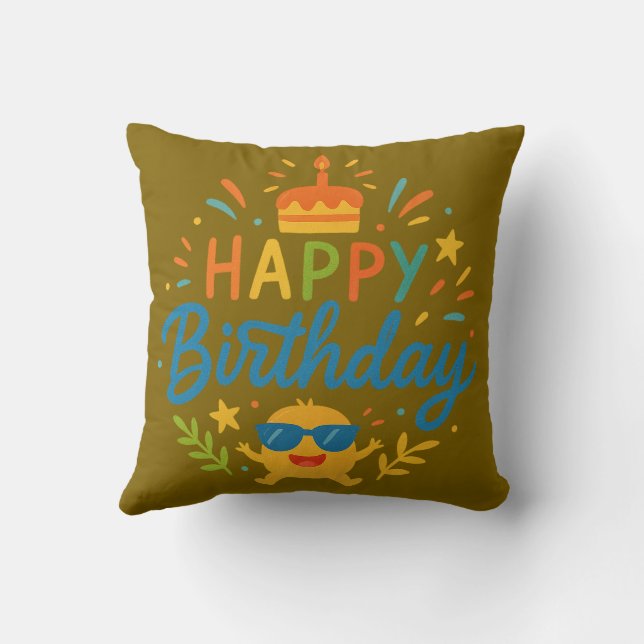 Almofada Happy Birthday | Cute Sunshine Throw Pillow (Verso)