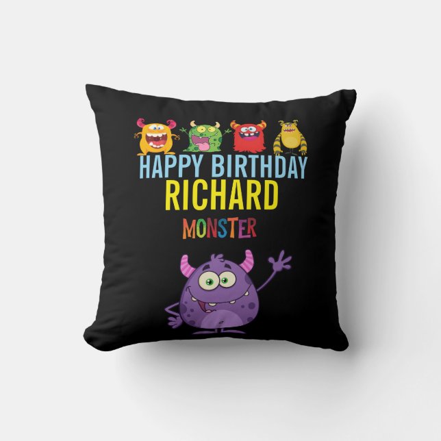 Almofada Happy Birthday FUN Monsters kids cute (Frente)