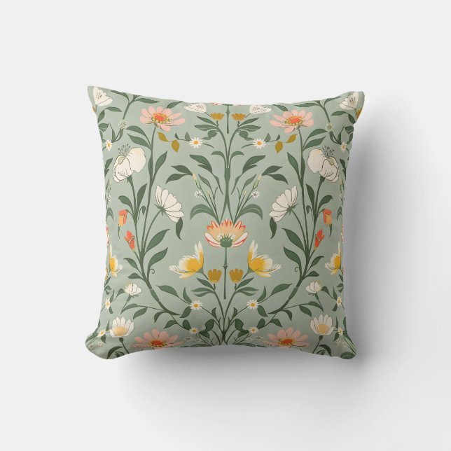 Almofada Happy Botanical Floral Flower Spring Pattern. (Frente)