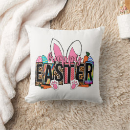 Almofada Happy Easter Bunny Ears Leopard Print Plaid Graphi