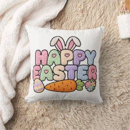 Almofada Happy Easter Knitted Yarn Texture Pastel Holiday G