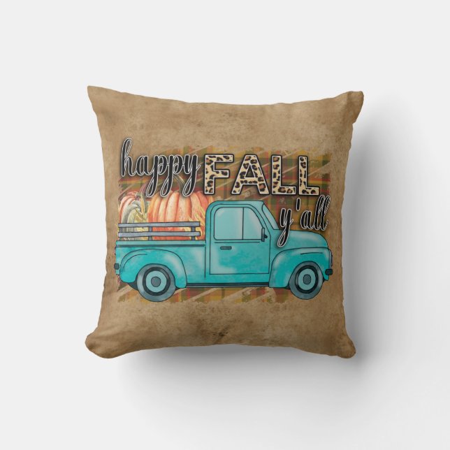 Almofada Happy Fall Y'all Pumpkin Farm Truck Throw Pillow (Frente)