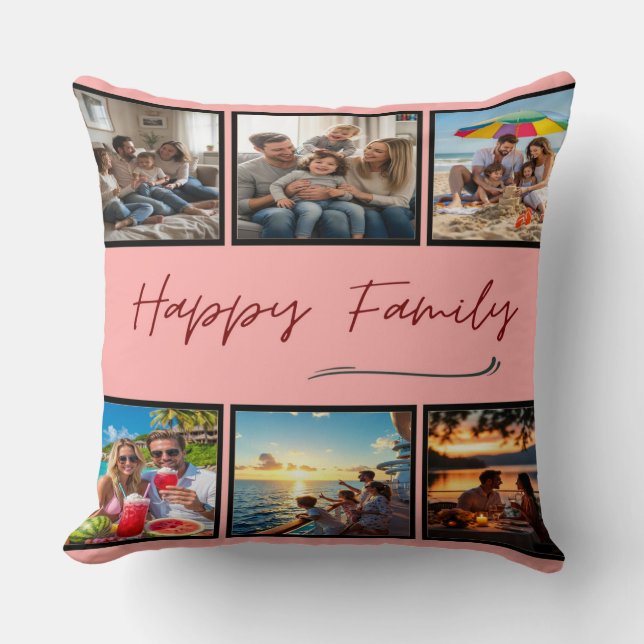 Almofada Happy Family Custom Photo Collage (Frente)