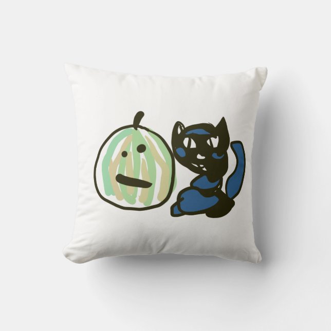 Almofada Happy Green Jack o Lantern Black Cat  (Frente)