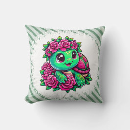 Almofada Happy Green Turtle with Pink Roses