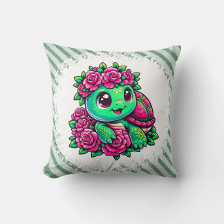 Almofada Happy Green Turtle with Pink Roses