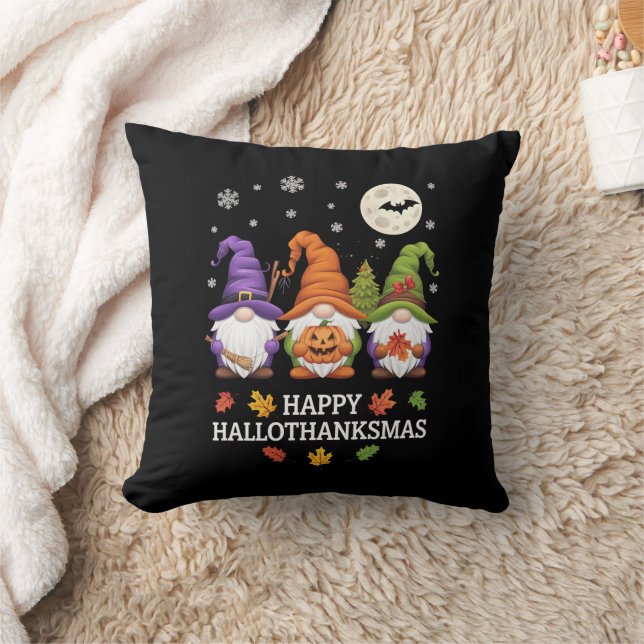 Almofada Happy Hallothanksmas Gnomos Lover Halloween Xmas (Cobertor)