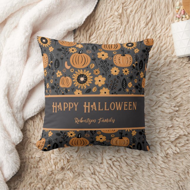 Almofada Happy Halloween Fall Pumpkin Family Name (Cobertor)