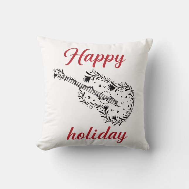Almofada Happy Holiday Script Throw Pillow | Minimal Festiv (Frente)