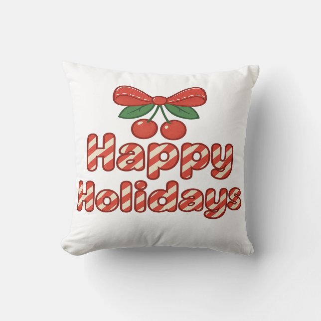 Almofada Happy Holidays Candy Cane Typography – Cute Xmas (Frente)