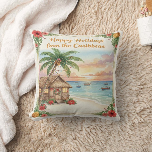 Almofada 'Happy Holidays from the Caribbean' Throw Pillow (Cobertor)