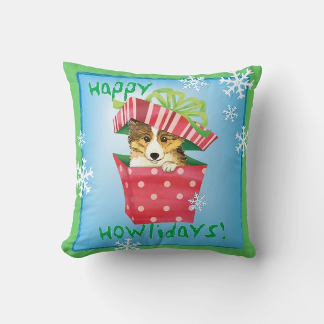 Almofada Happy Howlidays Sheltie (Frente)