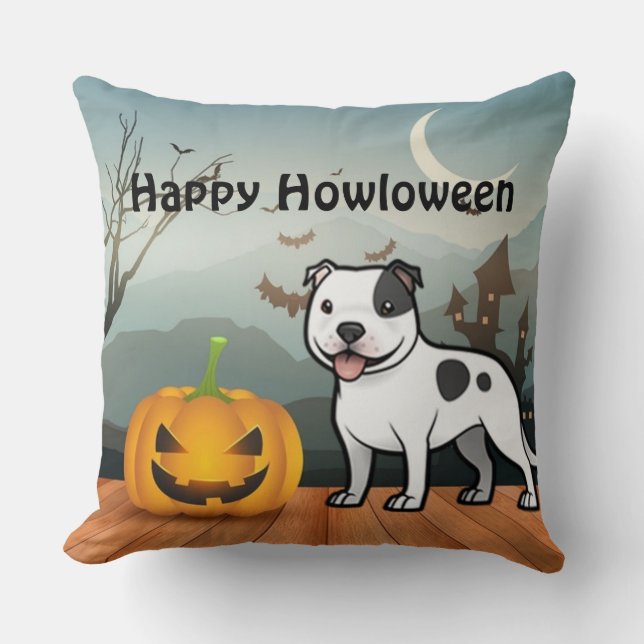 Almofada Happy Howloween Staffordshire Bull Terrier (Frente)