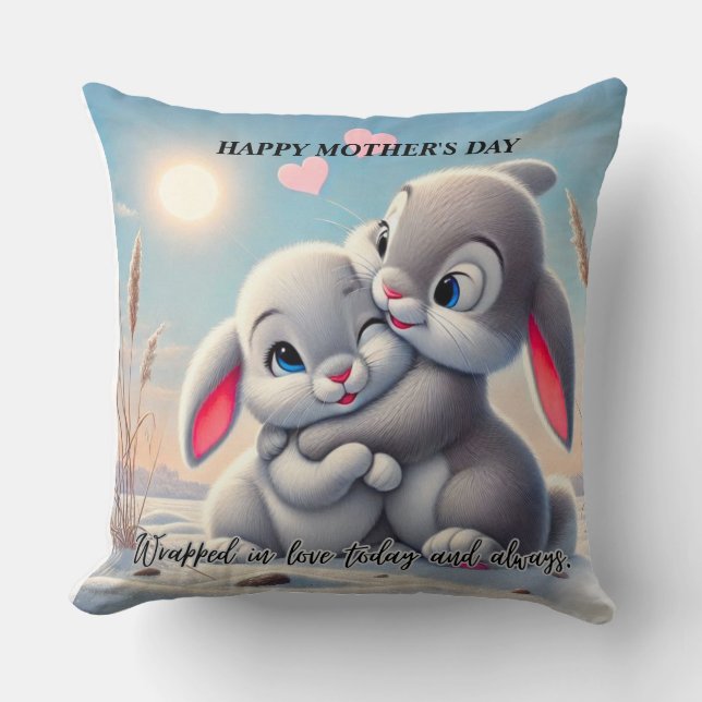 Almofada Happy Mother’s Day Cute Bunny Throw Pillow (Frente)
