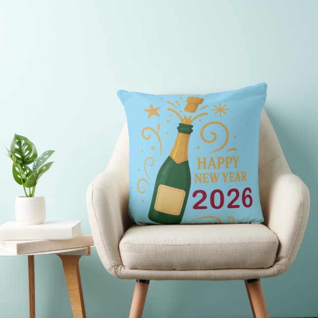 Almofada Happy New Year 2026 Champagne | Throw Pillow 20" (Cadeira)