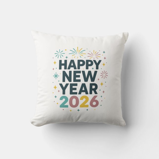 Almofada Happy New Year 2026 Pillow – Festive Fireworks Des (Frente)