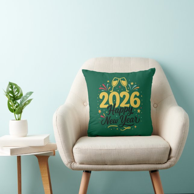 Almofada Happy New Year 2026 Throw Pillow | Festive  (Cadeira)