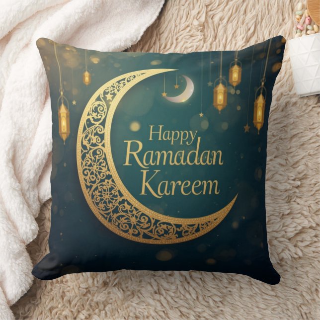 Almofada Happy Ramadan Kareem Moon & Lantern Pillow (Cobertor)
