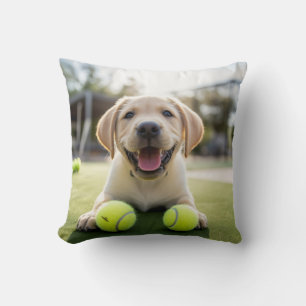 Almofada 🐶 Happy Retriever Puppy 🎾 com 2 bolas de Tênis