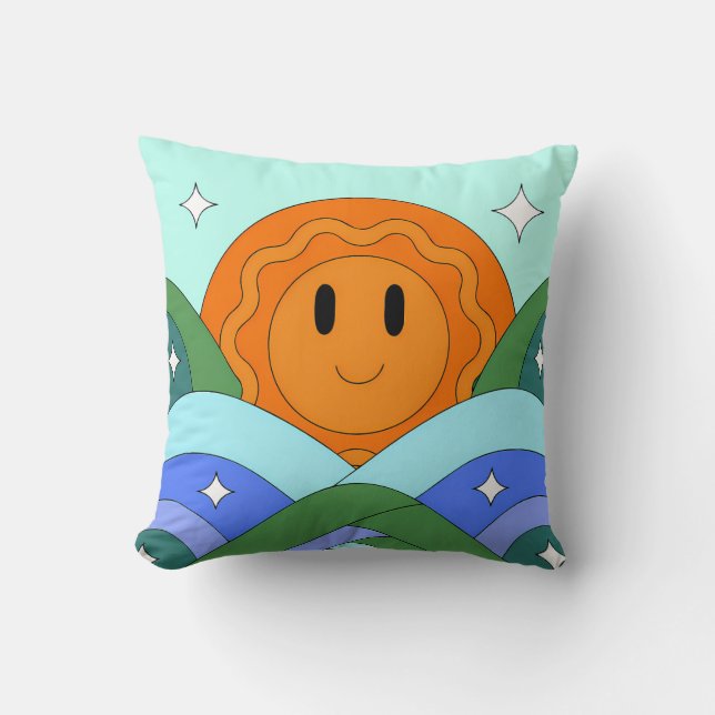 Almofada Happy Retro Sun Over Rolling Hills (Frente)