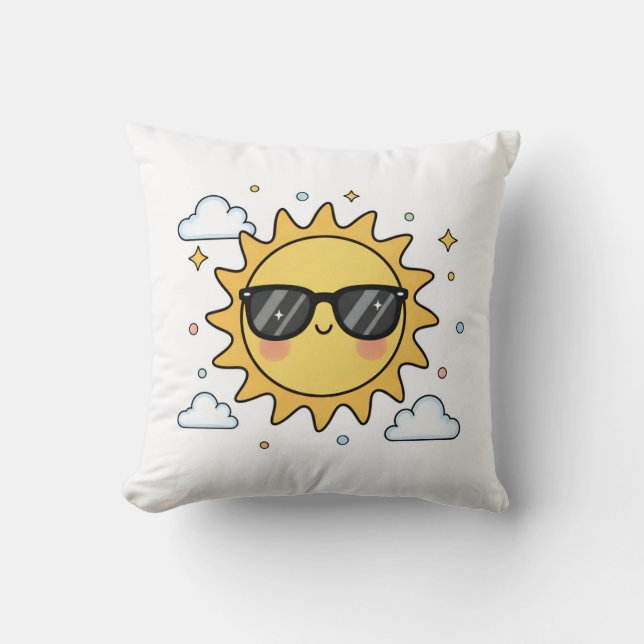 Almofada Happy Smiling Sun Cartoon - Minimalist Kawaii Suns (Frente)