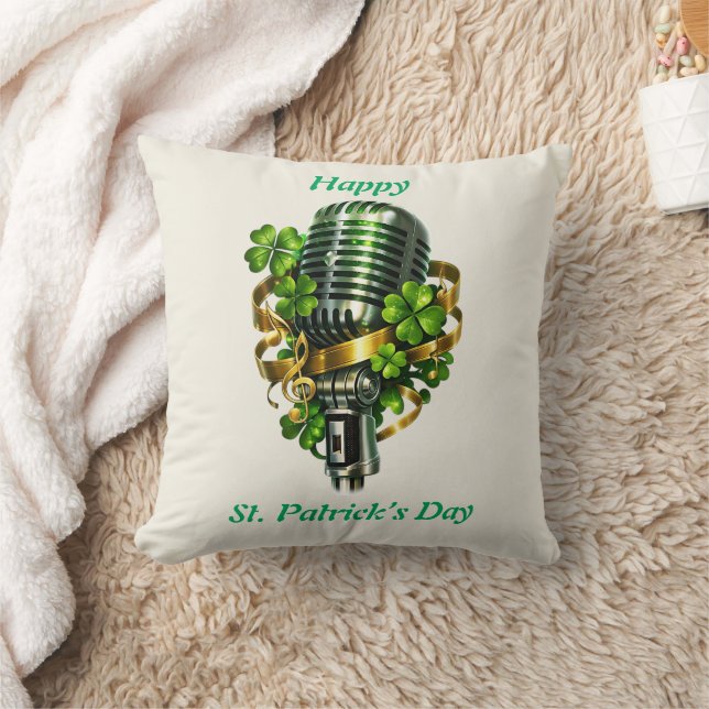 Almofada Happy St. Patrick’s Day Shamrock & Microphone (Cobertor)