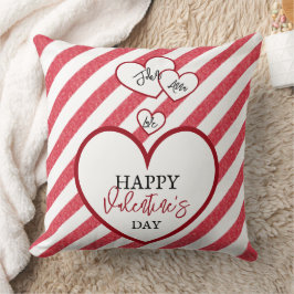 Almofada Happy Valentine's Day Red Hearts Chalk Stripes