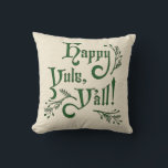 Almofada Happy Yule Yall Southern Christmas Winter Solstíci<br><div class="desc">Elegante e divertido "Happy Yule,  Y'all" cita travesseiro em verde sobre textura de linho simulada e reverso em textura verde simulada de linho. Perfeito para o sul do Natal ou solstício de inverno pagão!</div>