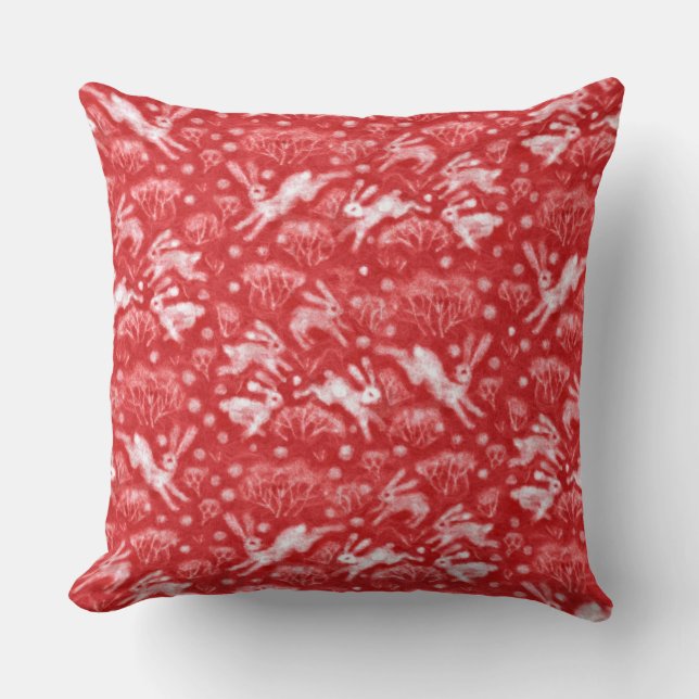 Almofada Hares Snow Field White Rabits Inverno Animais Verm (Frente)