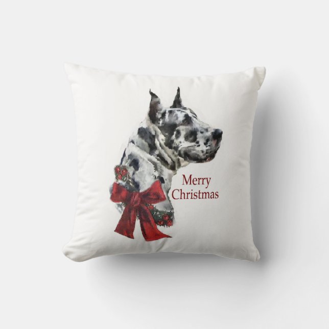 Almofada Harlequin Great Dane Christmas (Frente)