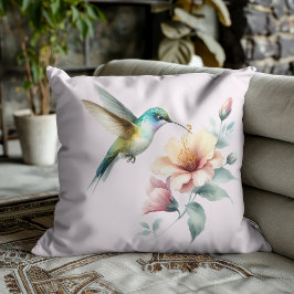 Almofada Harmonia de Beija-flor com Hibisco Elegante