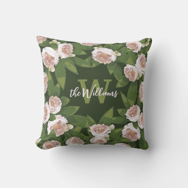 Almofada Harmonia do Jardim Negro: Camellias e Greenery (Frente)