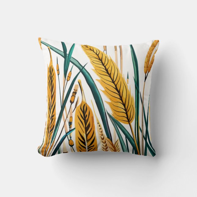 Almofada Harvest Harmony: Um Padrão de Trigo em uma Canvas  (Frente)