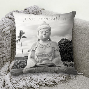 Almofada Hawaii Buddha Black White Photo Apenas Respire A C