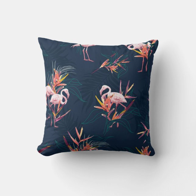 Almofada Hawaii Tropical Flamingo com Pássaro do Paraíso Fl (Frente)