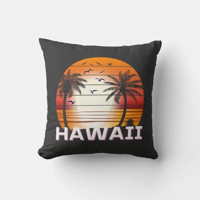 Almofada Hawaii Vintage Palm Trees Summer Beach (Frente)