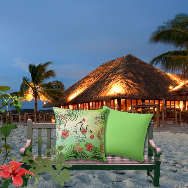 Almofada Hawaiian Aloha Bem-vindo ao Travesseiro do Paraíso (Hawaiian Aloha Welcome to Paradise Outdoor Pillow)