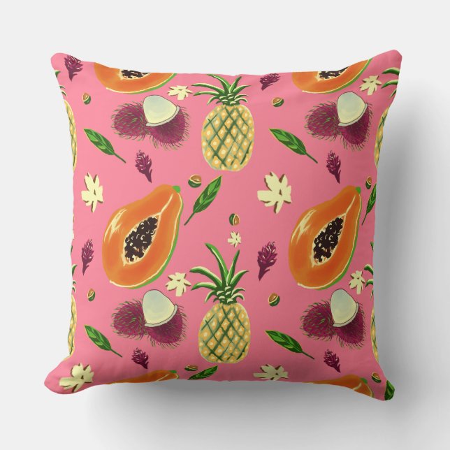 Almofada Hawaiian Tropical Fruit Pattern Throw Pillow (Frente)